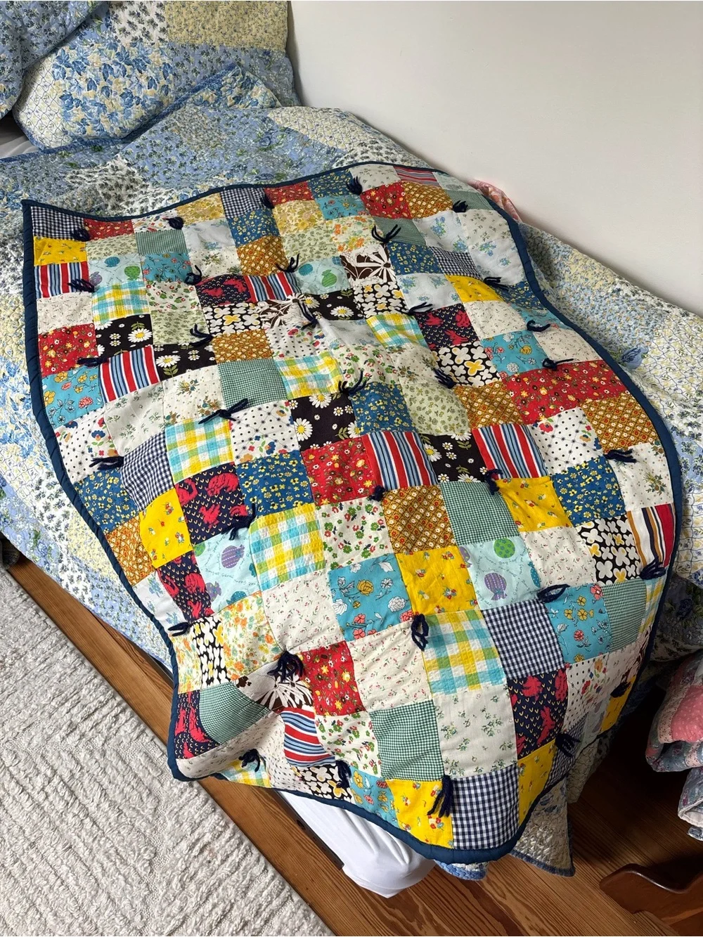 Vintage Patchwork crazy quilt Multi-Color Cotton Quilt Throw